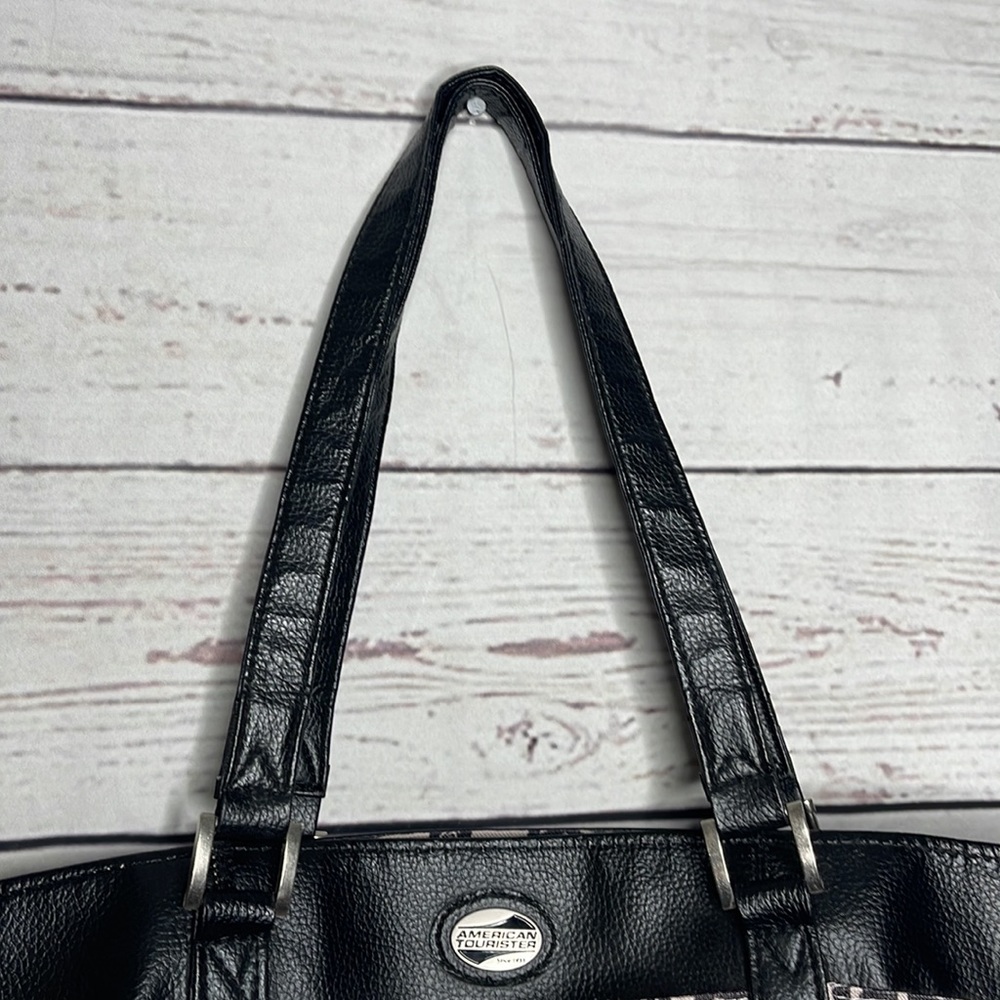 American Tourister Travel Bag Black Taupe Tan Floral Print Tote Bag Carryall! - Picture 5 of 11